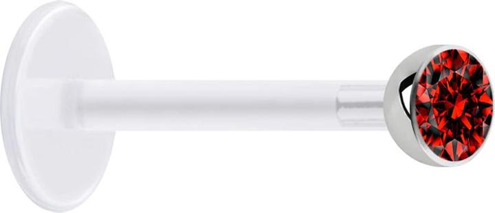 Star Piercing Micro Labret transparent mit Kugel und Kristall rot (ohne Messing, Chirurgenstahl 316L, Bioflex)