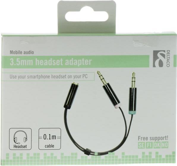 Actual product image Deltaco Adapter PC-headset 2 x 3.5mm ha -> 1 (0.10 m, 3.5mm jack (AUX))