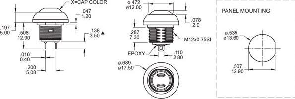 Actual product image Velleman Mini Round Metal Push Button With Blue Button 1P Spst Off-(On)
