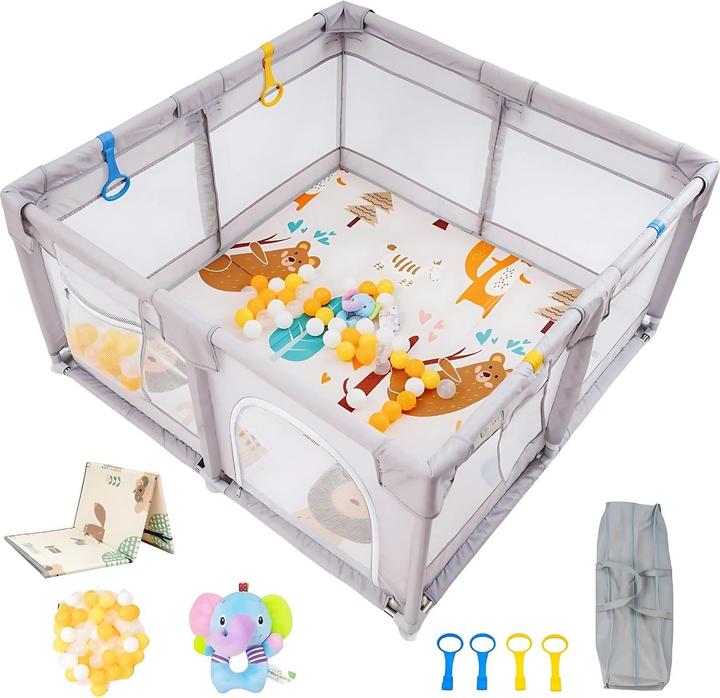 Immagine prodotto Milkii Laufgitter/ Laufstall + Spielmatte + Spielzeug, 127 x 127 cm (150 cm, 150 cm)
