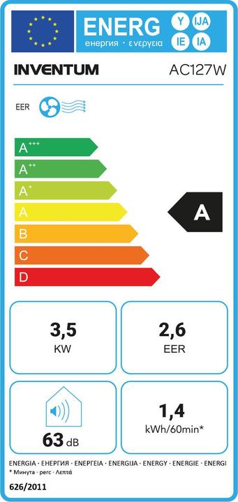 Etichetta energetica Inventum AC127WSET - Mobilissimo climatizzatore - Funzione 3 in 1 - 8,8 m - Wit (12000 BTU/h)