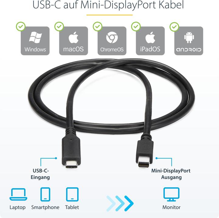 Produktbild StarTech 1m 3 Ft USB C To Mdp Cable (1 m, DisplayPort)