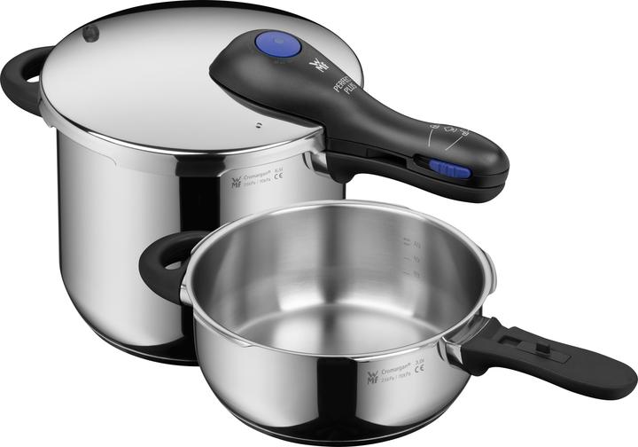 Produktbild WMF Schnellkochtopf 3tlg 6,5+3l grosses Kochsignal Perfect Plus Induktion (22 cm, Pfannenset + Topfset, Edelstahl)
