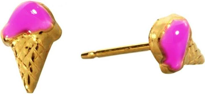 Studex 11206 Pink Ice Cream Gold Plated PuffPad 1 Pair (Finest anti-allergic surgical steel)