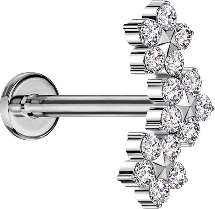 Actual product image Star Piercing Micro Labret Innengewinde silber drei Blumen mit Stern Kristalle silber (Titanium G23, without brass)