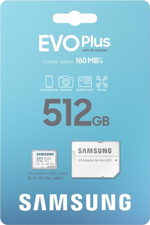 Actual product image Samsung EVO Plus (512 GB, microSDXC, U3, UHS-I)
