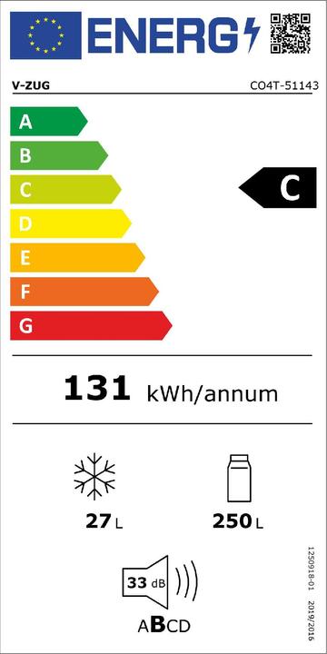 Energy Label V-Zug Cooler V4000 (277 l)