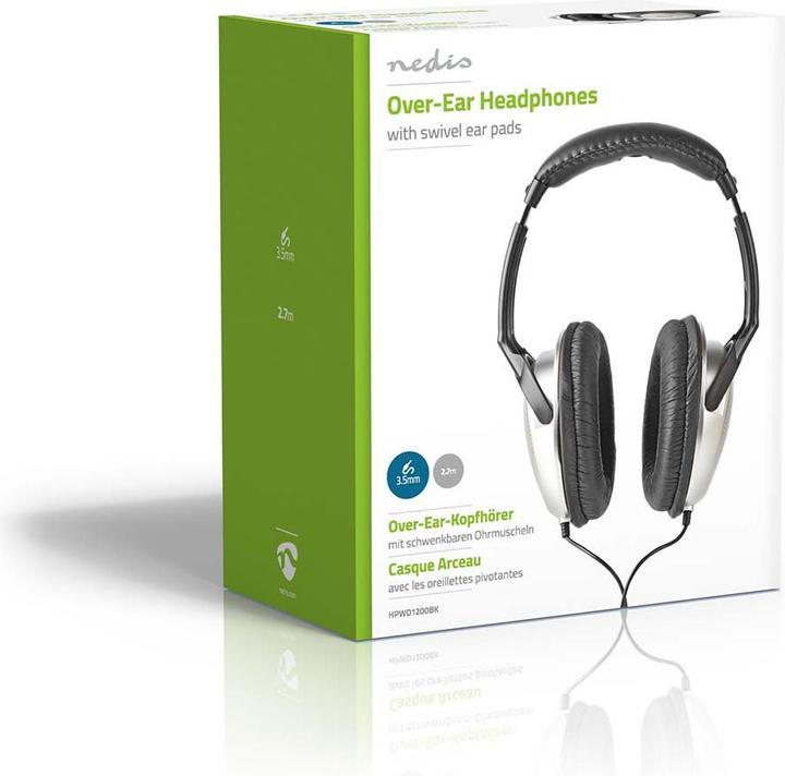 Immagine prodotto Nedis Cuffie Over-Ear con cavo | Lunghezza del cavo: 2,70 m | Controllo del volume | Nero / Argento (Cablato)