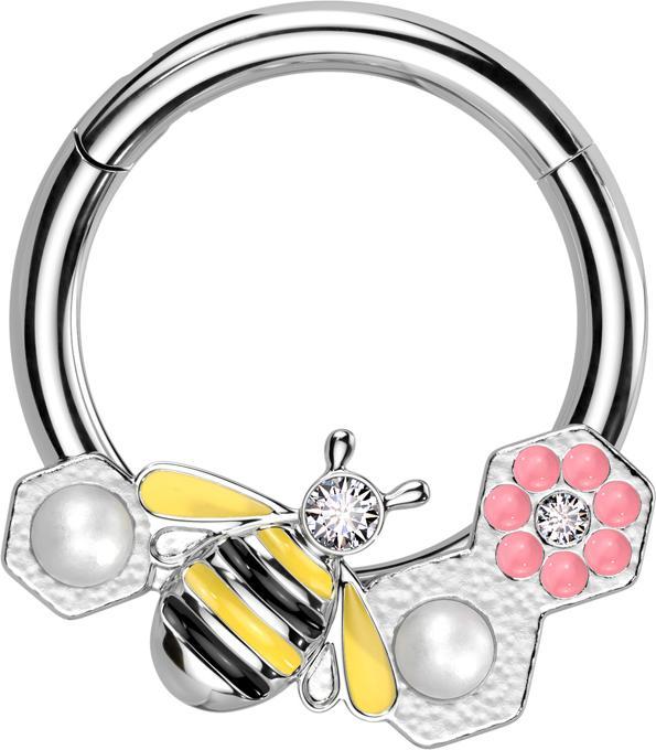 Star Piercing Micro Segmentring klappbar silber Biene und Blumen (Chirurgenstahl 316L, Messing)