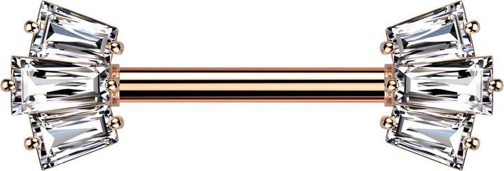 Produktbild Star Piercing Barbell rosegold mit zwei Aufsätze drei Baguette Kristalle silber (Chirurgenstahl 316L, Messing)