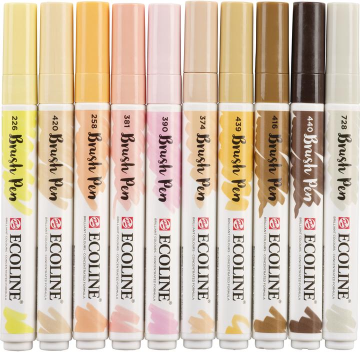 Immagine prodotto Talens Set di pennelli Ecoline 11509816 assortiti. Pelle 10 pezzi (Rosso pastello, Luce seppia, Seppia scuro, Seppia, Rosa pastello, Giallo pastello, Beige, Rosa beige, Albicocca, 10 x)