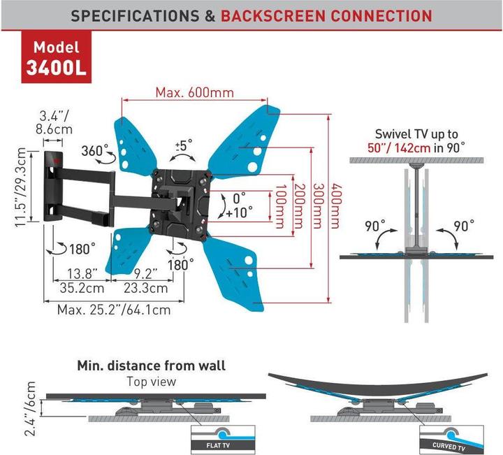 Immagine prodotto Barkan Wh 3400l (Muro, 70", 55 kg)