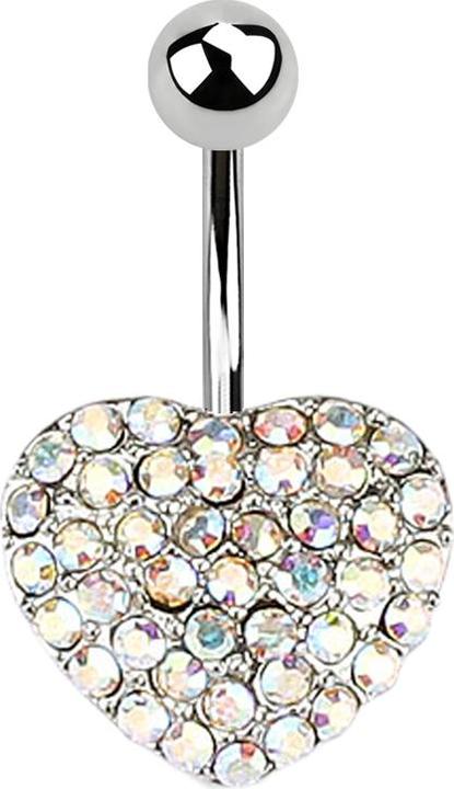 Star Piercing Banane silber mit Kugel Kristallherz multicolor (Messing, Chirurgenstahl 316L)