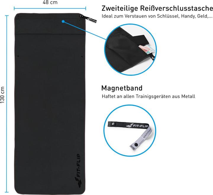 Actual product image Fit-Flip Fitnesshandtuch Mikrofaser mit Reissverschlusstasche 130x48cm (130 x 48 cm)
