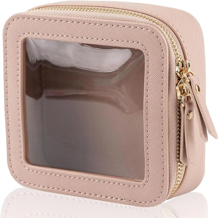 Only-Bags.Store Mini klar Make-up Tasche Pu Vegan Kunstleder niedlich kleine sichtbare Fenster Lagerung