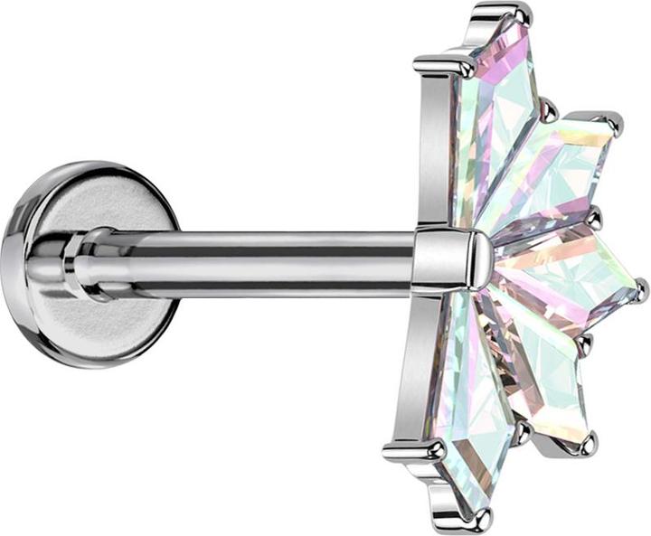 Star Piercing Micro Labret Innengewinde silber Fächer silber fünf Diamant Kristalle multicolor (Titan G23, ohne Messing)