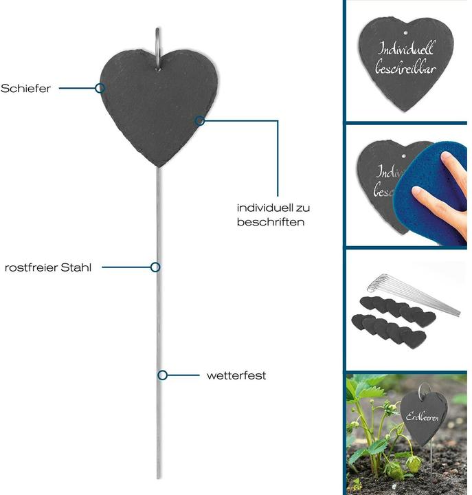 Produktbild Hoberg Pflanzschilder Set Schiefer Herz, 10 Stück, Zubehörtyp (40 cm, 10 cm)
