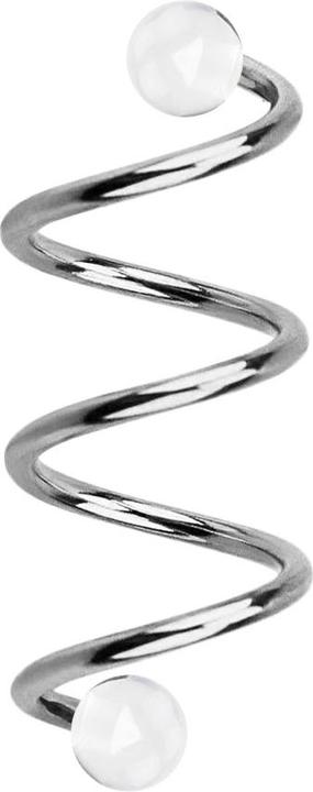 Star Piercing Micro Spirale silber mit zwei Kugeln transparent (Chirurgenstahl 316L)