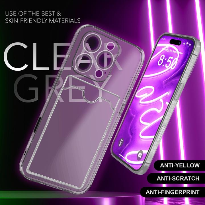 Produktbild Nalia Klar Transparente Neon Silikon Hülle Kartenhalter (Apple iPhone 16 Pro)