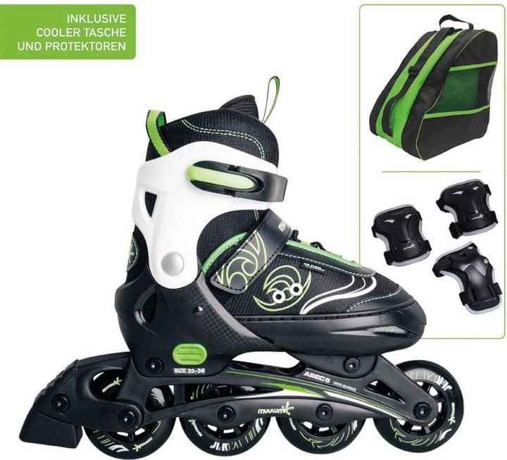 Produktbild Globber muuwmi verstellbarer Kinderinliner grün Gr. 29 32, mit Protektoren Gr. XS und Tasche (XS, Handgelenkschoner, Einzelstück)