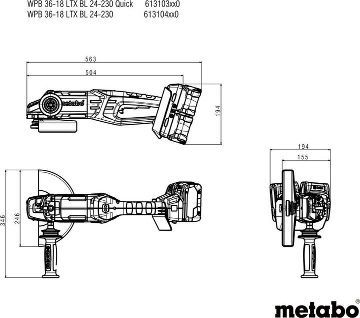Actual product image Metabo WPB 36-18 LTX BL 24-230 Quick (230 mm)
