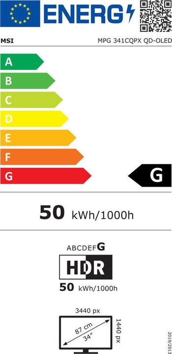 Etichetta energetica MSI MPG 341CQPX QD-OLED (3440 x 1440 pixel, 34")