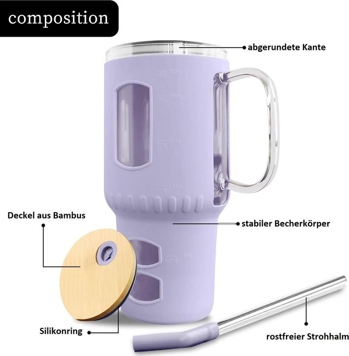 Produktbild Gewürzladen Näfels Glasbecher mit Strohhalm & Bambusdeckel (0.96 l)