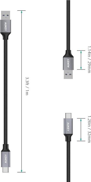 Produktbild Aukey USB A - USB Type-C Nylon (1 m, USB 3.0)