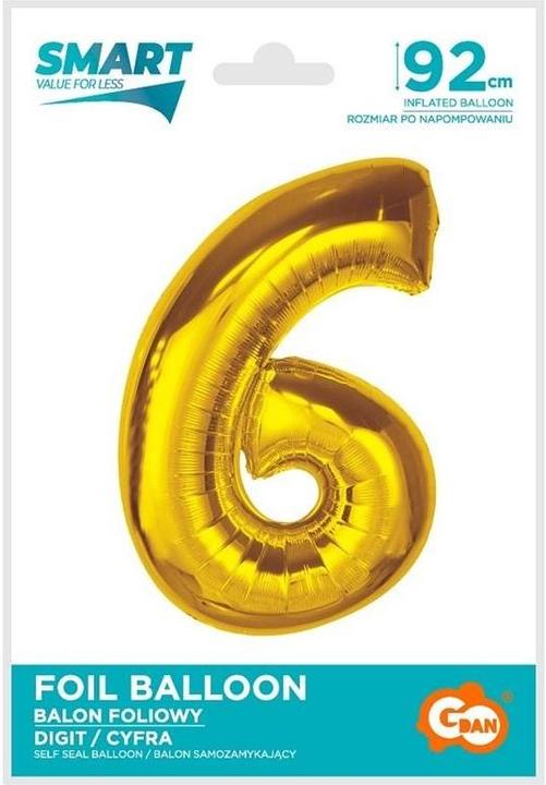 Image du produit GoDan Smarter Folienballon Nummer 6, Gold, 92 cm