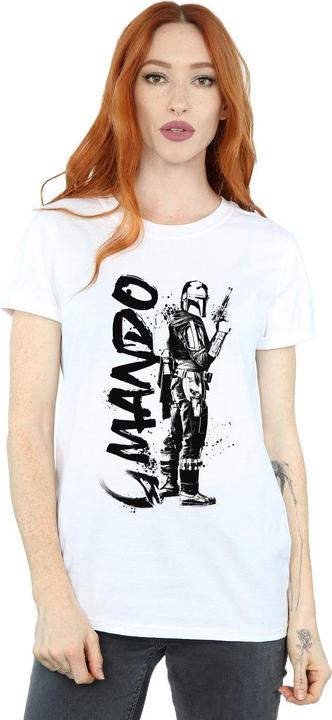 Actual product image Star Wars Womens/Ladies The Mandalorian Splat Mando Cotton Boyfriend T-Shirt (L)