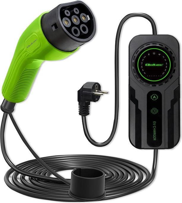 Produktbild Qoltec Mobilna ładowarka do samochodu elektrycznego EV z regulacją 2w1 Typ2 | SCHUKO | 3.5kW | 230V (Typ 2, 3.50 kW, 16 A)