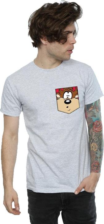 Immagine prodotto Looney Tunes Tasmanian Devil Face Faux Pocket Maglietta Uomo (3XL)