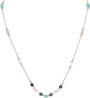 Agato Amazonite. Angelite. Moonstone and Sapphire Cord Necklace HE36K3S-LP