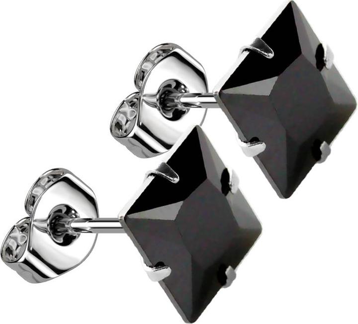 Produktbild Star Piercing Ohrstecker mit quadratischem Kristall schwarz (ohne Messing, Chirurgenstahl 316L)