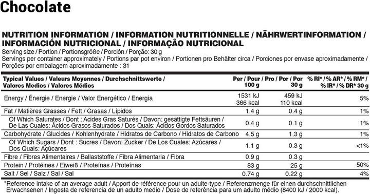 Valeurs nutritives et ingrédients Optimum Nutrition Isolat Gold Standard (Fraise, 1 pcs, 930 g)