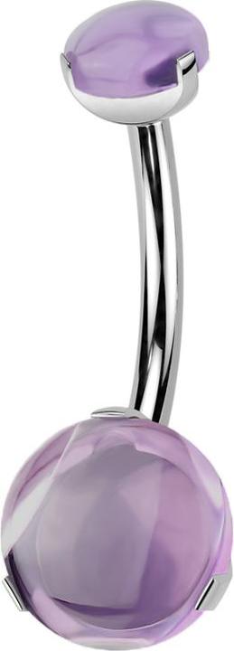 Star Piercing Banane Innengewinde silber zwei Amethyst Steine gefasst (Titan G23, ohne Messing, Mineralisch)