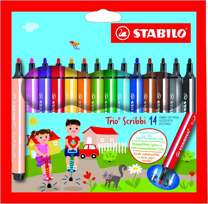 STABILO Trio Scribbi Gefederter Dreikant-Filzstift (Mehrfarbig, 14 x)