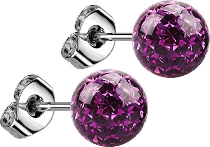 Produktbild Star Piercing Ohrstecker silber mit Kristall Kugel violett Epoxy Schutzschicht (Chirurgenstahl 316L, ohne Messing)