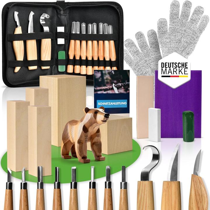 Actual product image Purewerk Holzschnitzset für Erwachsene (22-teilig)