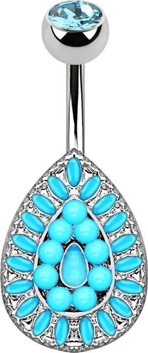 Image du produit Star Piercing Banane argent goutte avec pierre turquoise (Laiton, Acier chirurgical 316L)