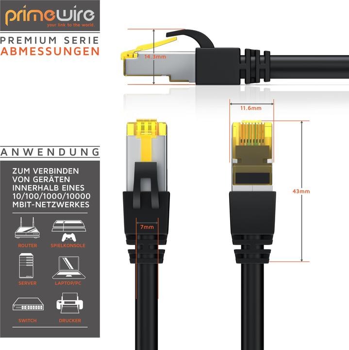 Produktbild Primewire CAT.7 Netzwerkkabel - Ethernet Gigabit Lan Kabel RJ45 - 10 Gbit/s - Patchkabel - komp. CAT.6 CAT.8 (S/FTP, PiMF, CAT7, 25 m)