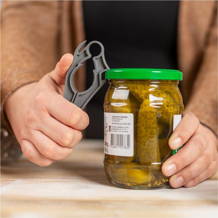 Actual product image Kuhn Rikon 5-in-1 Swiss Multi Opener grey (Plastic lidded bottle opener)