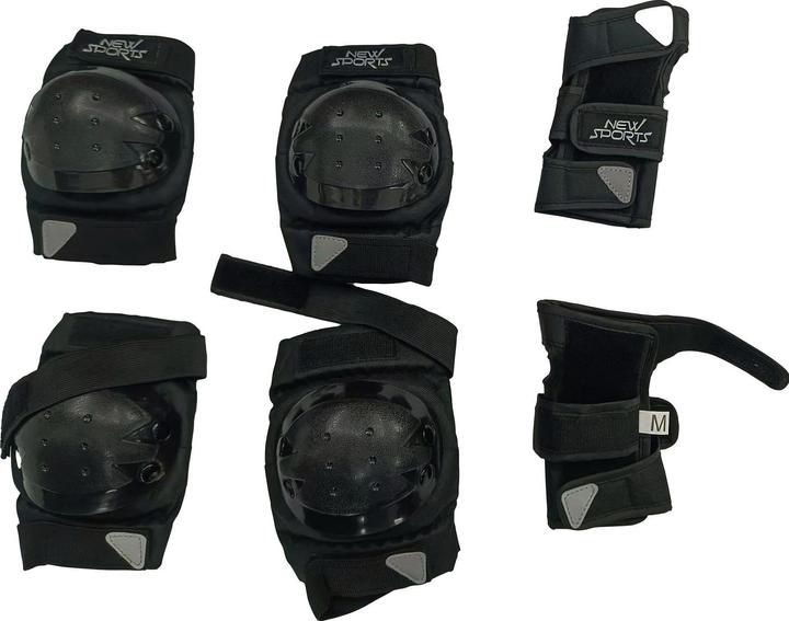 New Sports Schützer-Set schwarz, Grösse M von 25-50 kg (M, Handgelenkschoner, Knieschoner, Ellbogenschoner, 6 Stück)