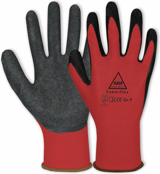 Hase Safety Gloves Latex-Arbeitshandschuhe Superflex, EN 388, EN 420, Grösse 7, rot/schwarz (7)