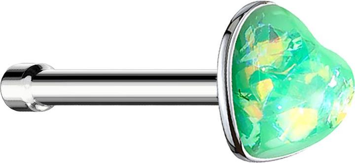 Produktbild Star Piercing Nasenstecker gerade silber mit Opal Herz grün (ohne Messing, Chirurgenstahl 316L)