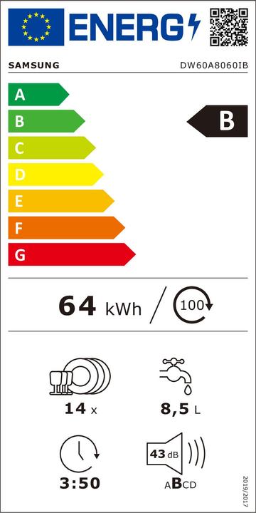 Energie-Label Samsung Geschirrspüler DW8000, Vollintegriert, DW60A8060IB/ET