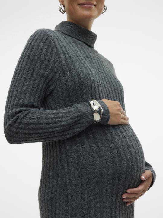 Produktbild Mamalicious Normal geschnitten Rollkragen Gerippte Ärmelbündchen Schmale Ärmel Kurzes Kleid Strickkleid (XL)
