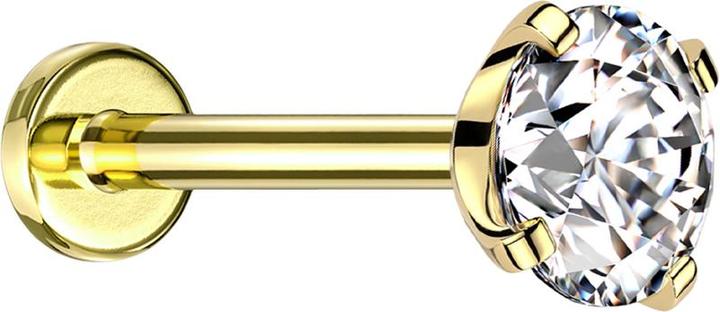 Star Piercing Micro Threadless Labret vergoldet mit Kristall silber gefasst (ohne Messing, Titan G23)