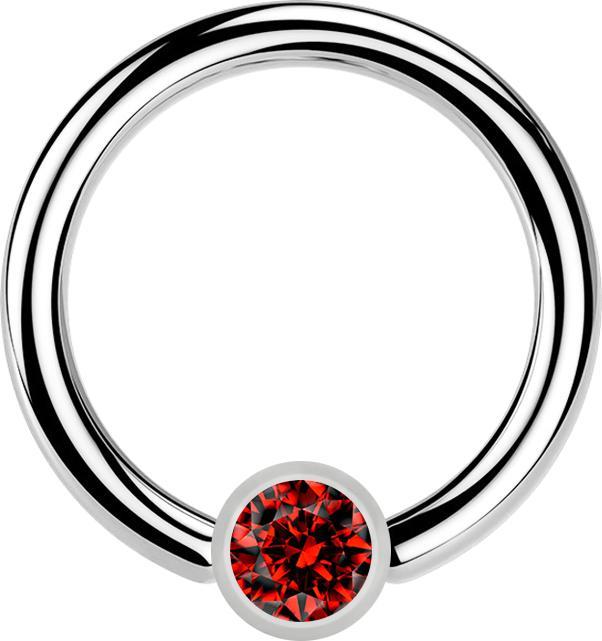 Star Piercing Micro Closure Ring silber Zylinder Kristall rot (Chirurgenstahl 316L)