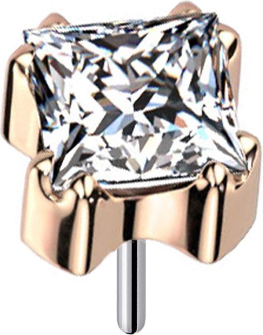 Image du produit Star Piercing Threadless or rose cristal carré serti d'argent (Acier chirurgical 316L, sans laiton)